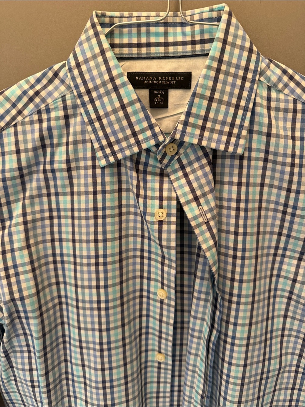 Banana Republic Light Blue and Navy Plaid Button-Down Shirt